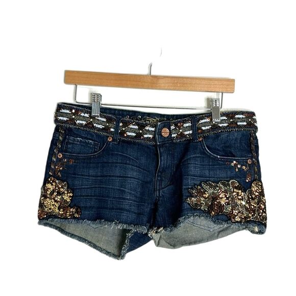 Express ladies beaded sequins embellished micro shorts denim shorts size 4 - Picture 1 of 9